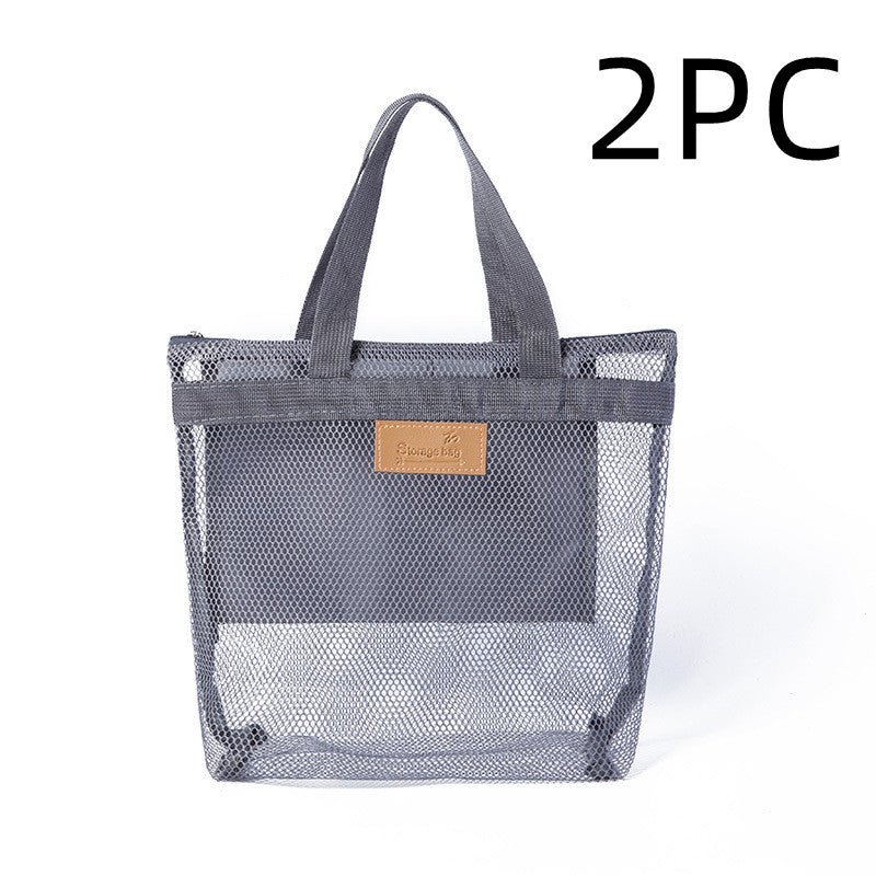 Grey mesh tote bag with handles, 2-pack option