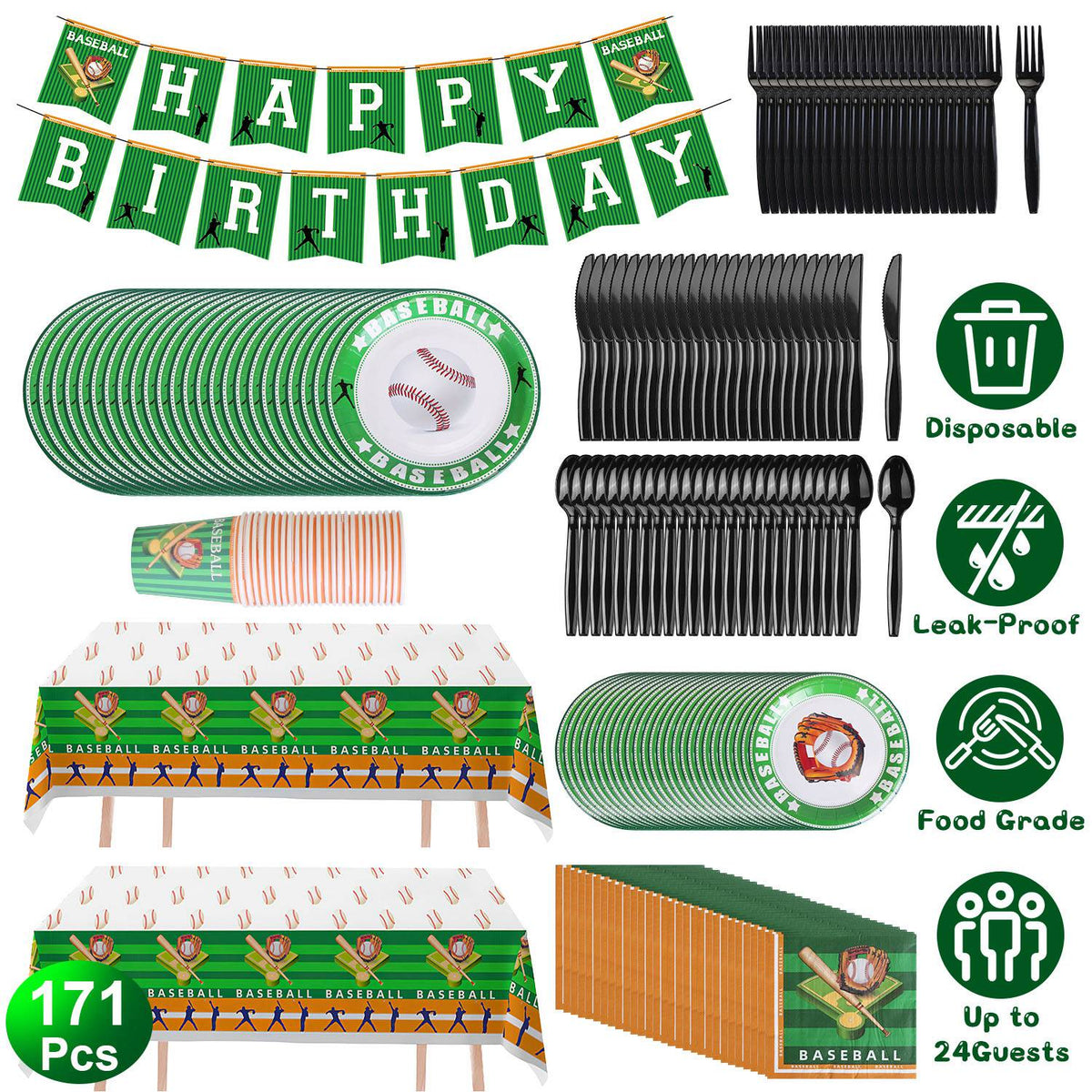 Baseball Party Supplies Kit, 171 Pieces