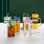 Square Glass Cup with Lid and Straw - view 8