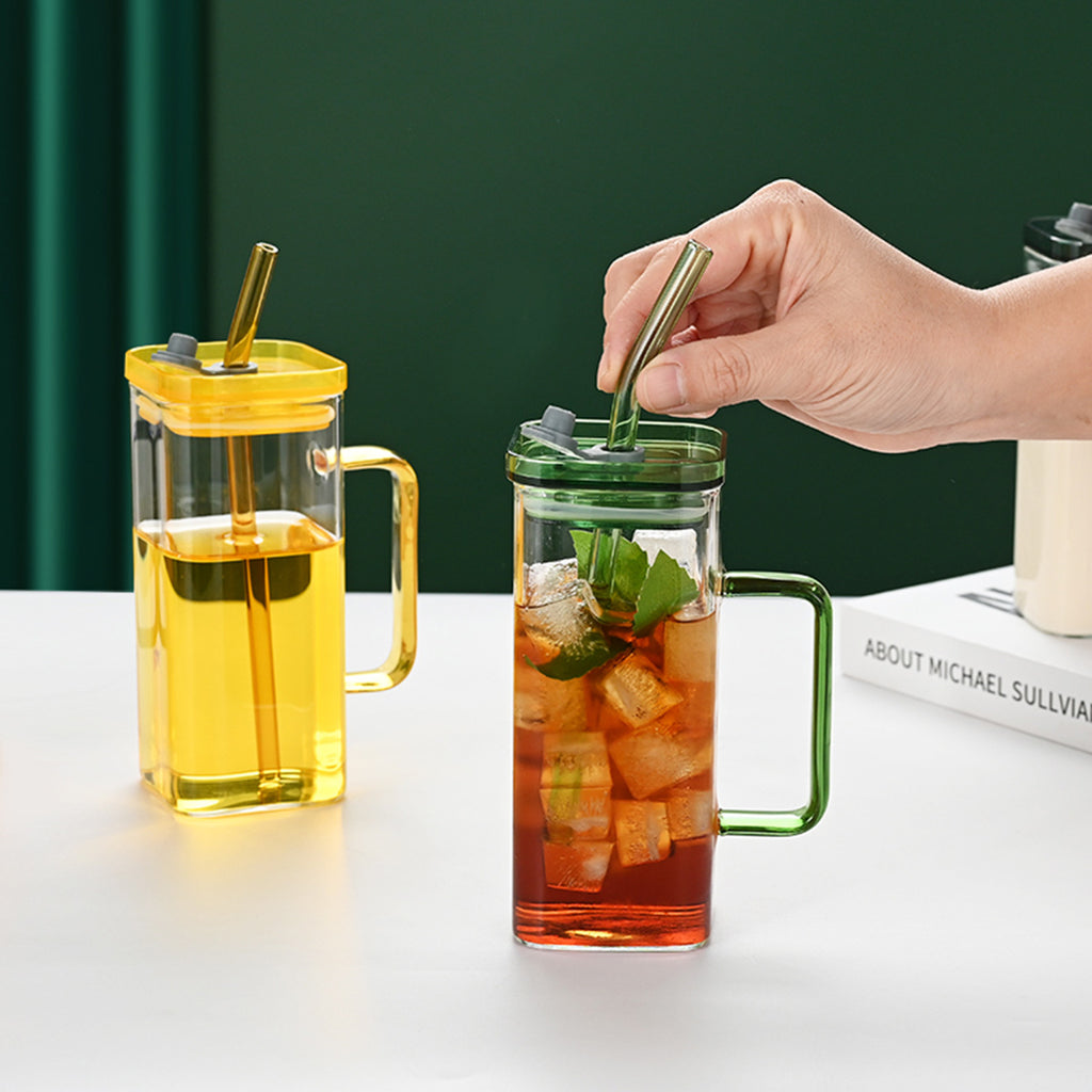 Square Glass Cups with Lids and Straws, Set of 6 - view 5