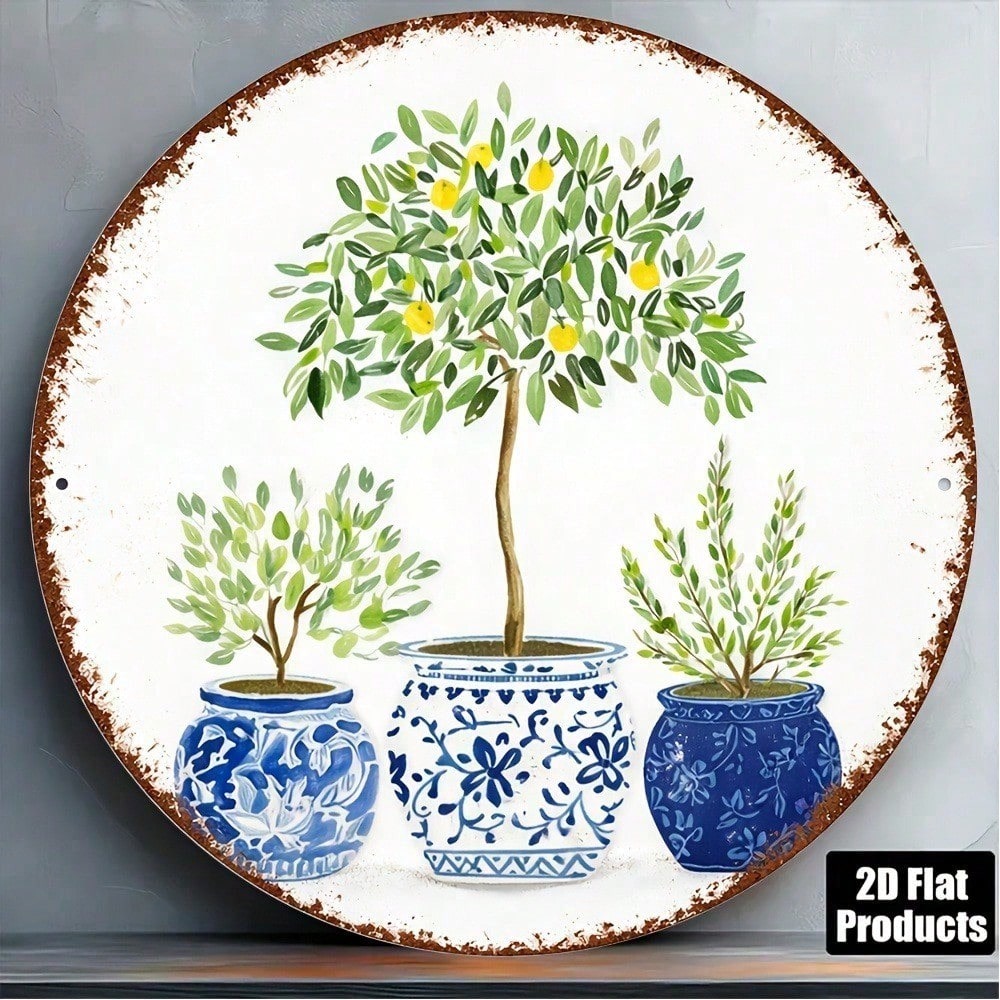 Vintage Lemon Tree Round Wall Sign
