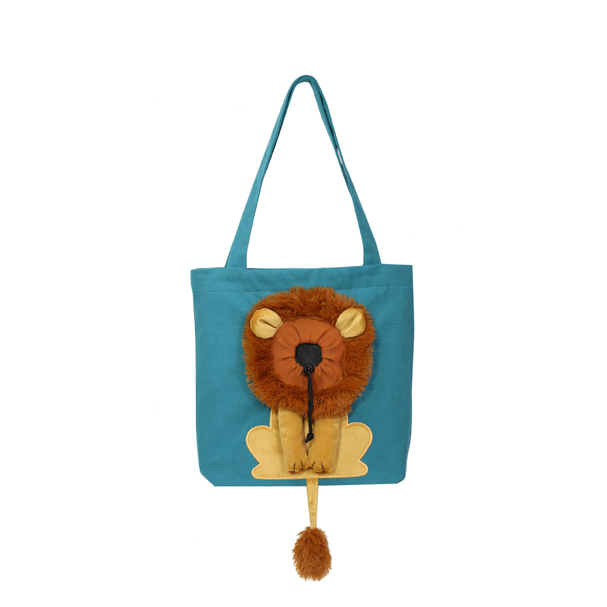 Lake blue lion design pet carrier tote bag, front view