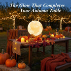 Moon lamp used as a decorative table light at an autumn dinner table