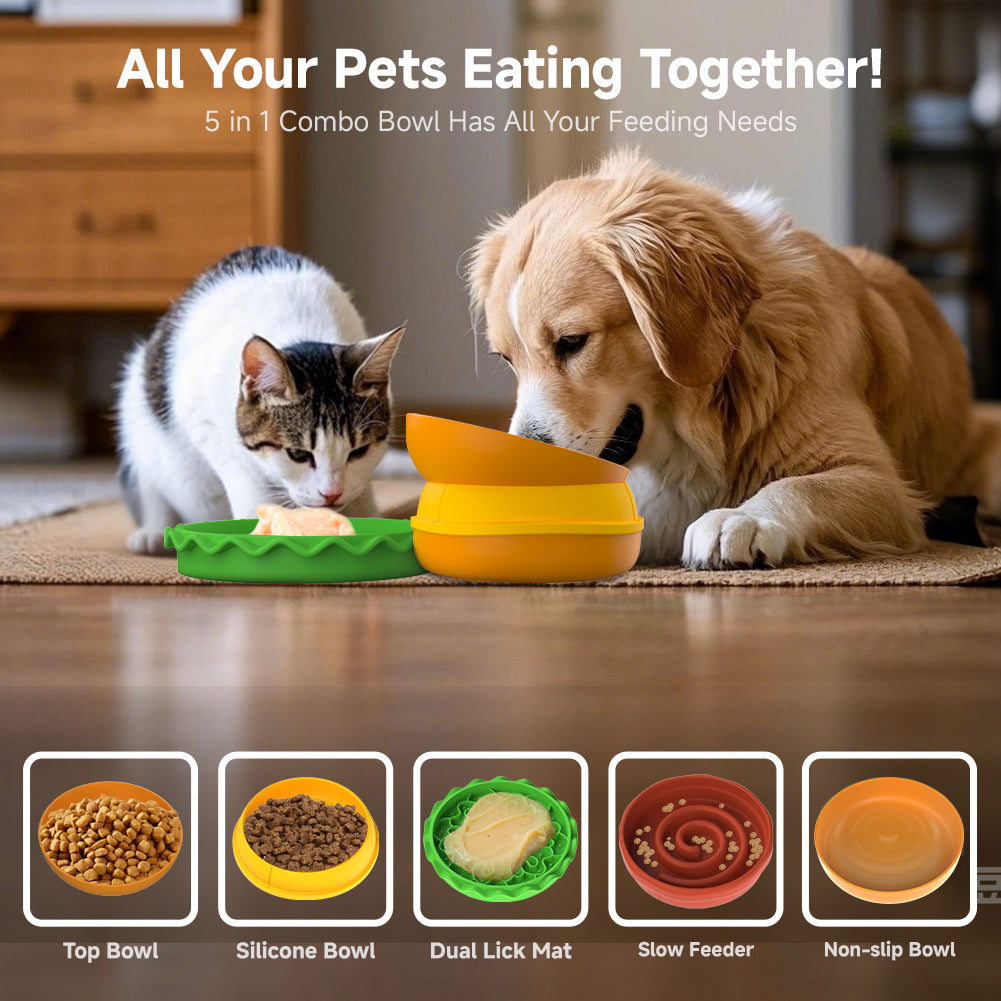 Hamburger stackable pet bowl set