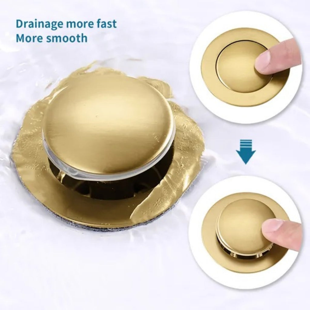 Brushed Gold Pop-Up Sink Drain Stopper with Anti-Clog Strainer Basket - image 4