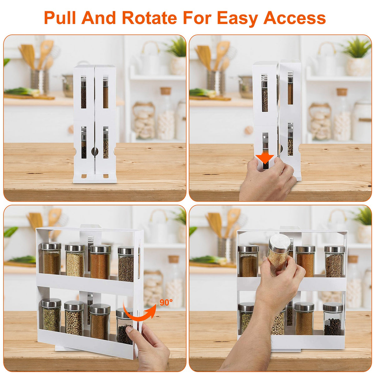 2-Tier Pull-Out Swivel Spice Rack, White - image 5