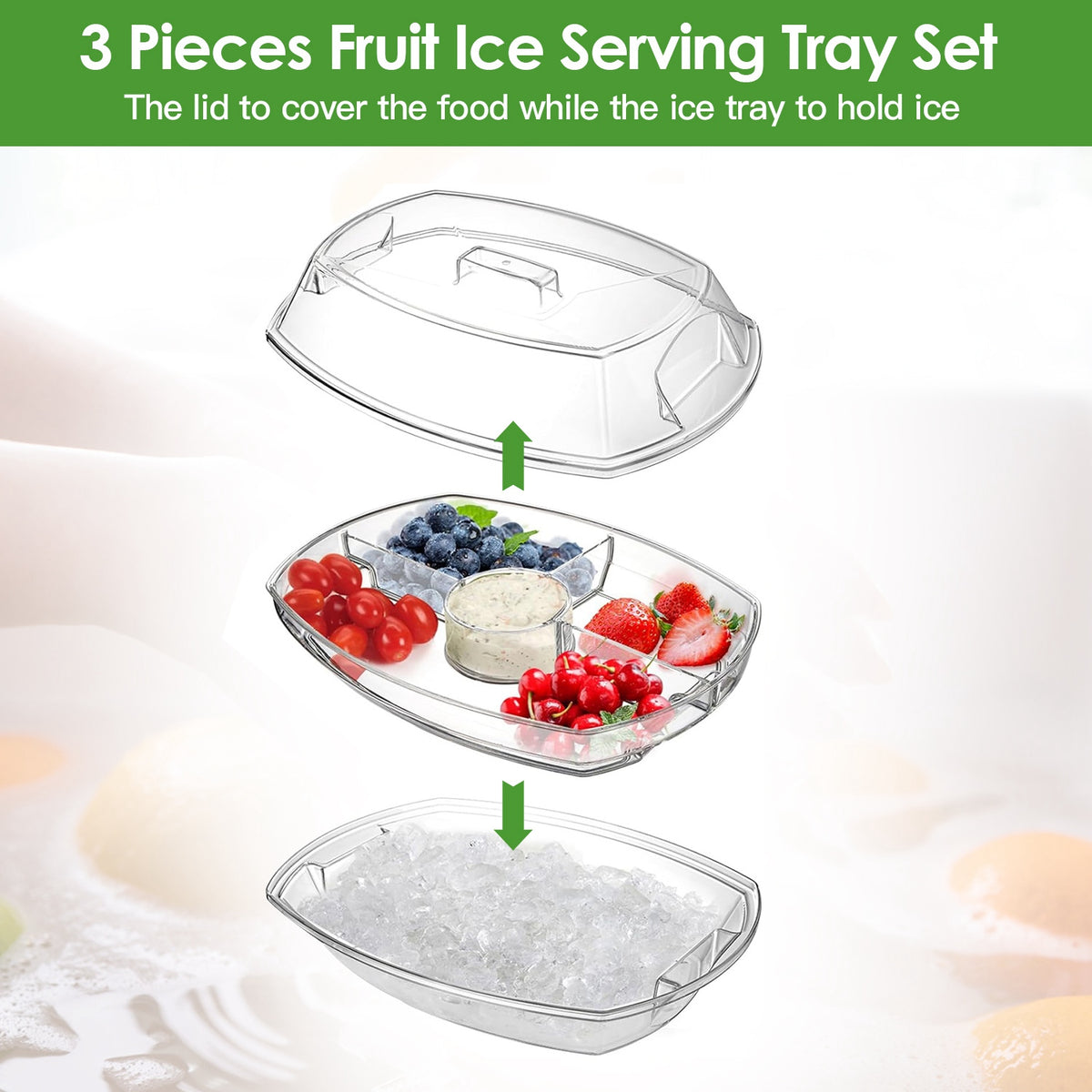 Chilled Serving Tray with Lid, 4 Sections, Tongs and Forks - view 3