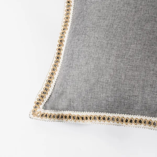 Close-up of linen pillowcase trim