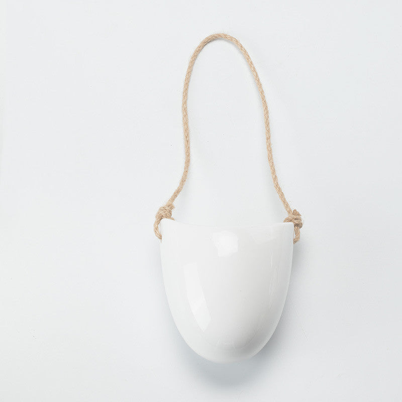 Wall-Mounted Half Ceramic Planter, White - image 4