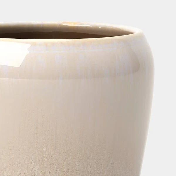 8 in Ceramic Planter with Reactive Glaze and Saucer, Off-White - image 4
