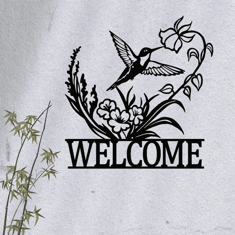 Hummingbird Welcome Sign, Black Metal Wall Art - image 4