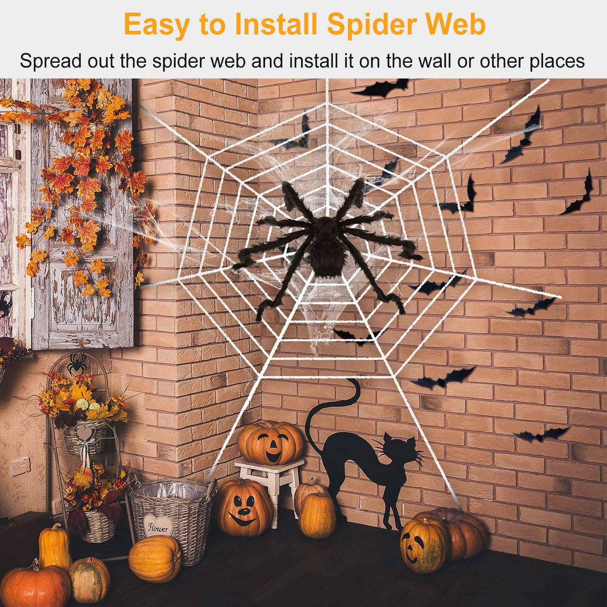 Giant 49 in Hairy Halloween Spider with Web - image 3