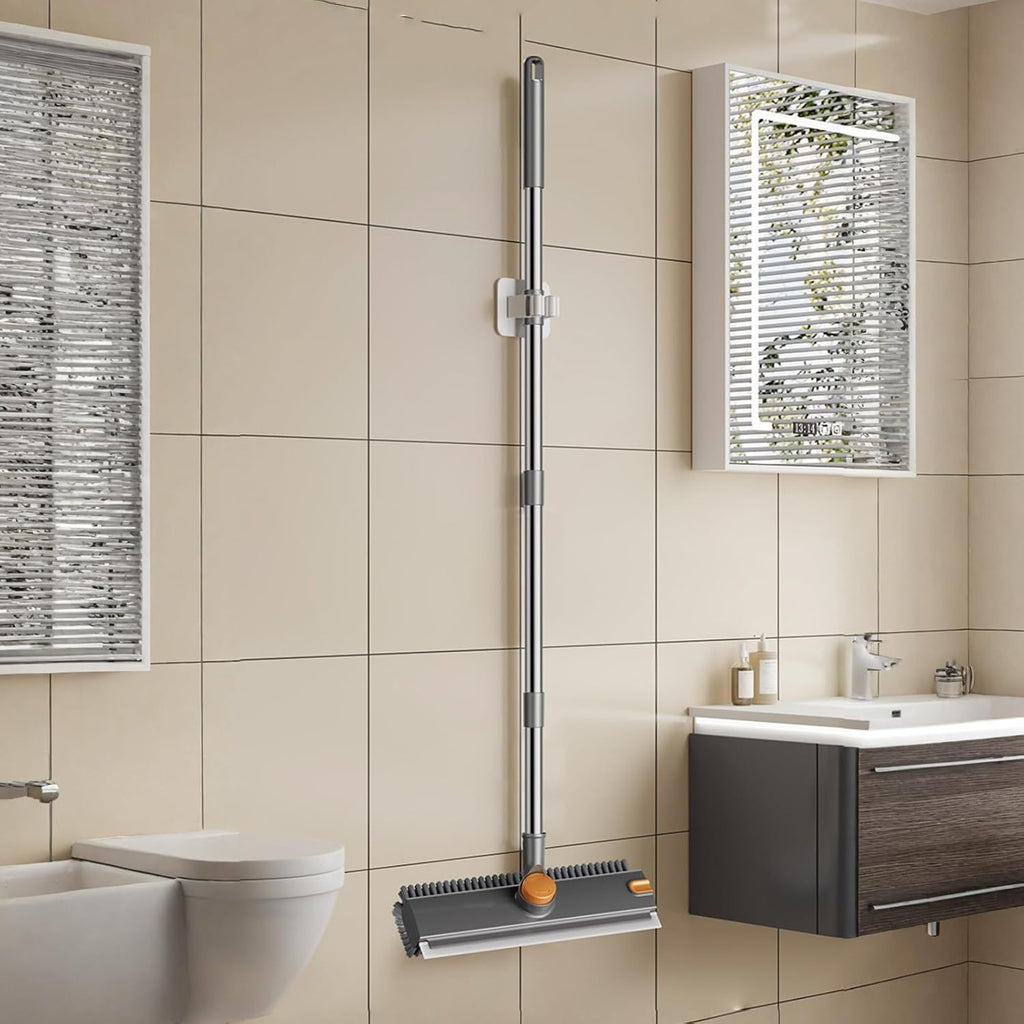 3-in-1 long-handle floor scrub brush in a bathroom