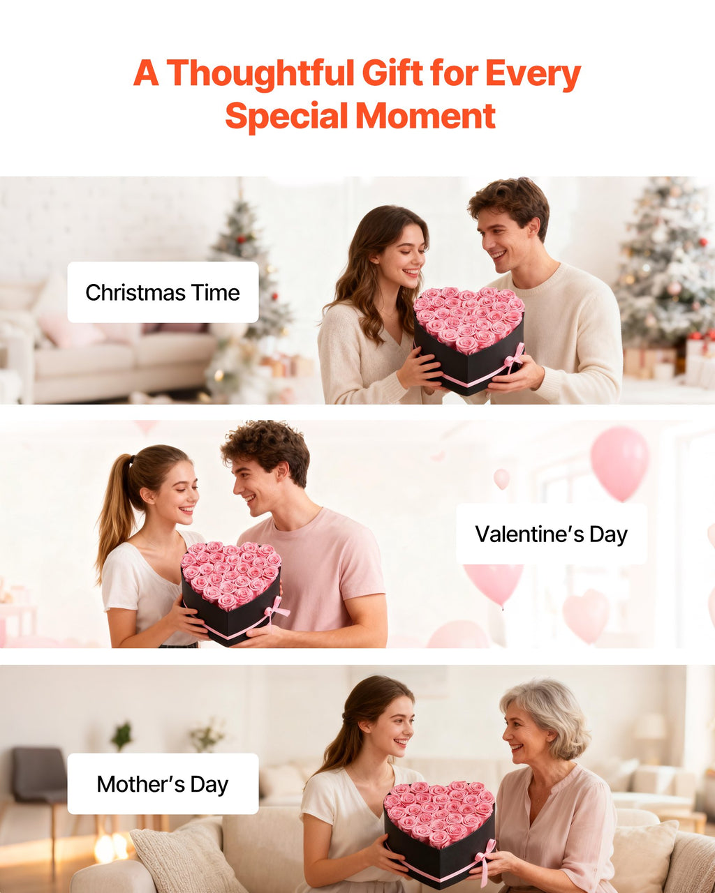 27 Preserved Pink Roses in a Heart Gift Box - image 5