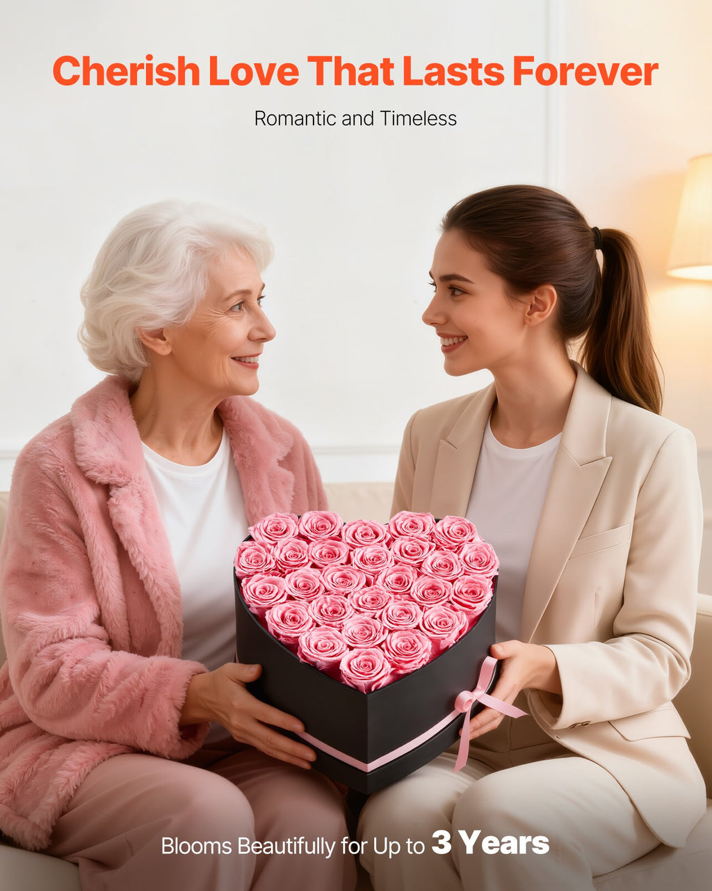 27 Preserved Pink Roses in a Heart Gift Box - image 3