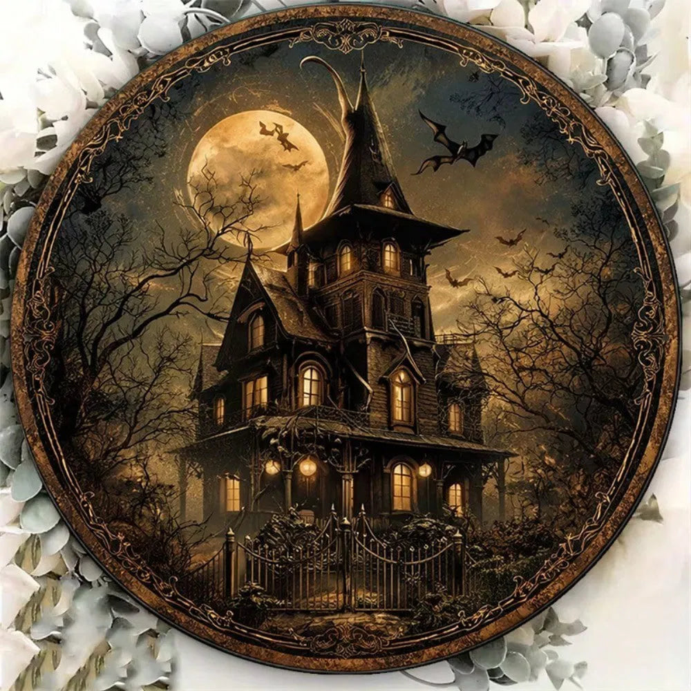 Haunted House Round Metal Halloween Sign - image 2