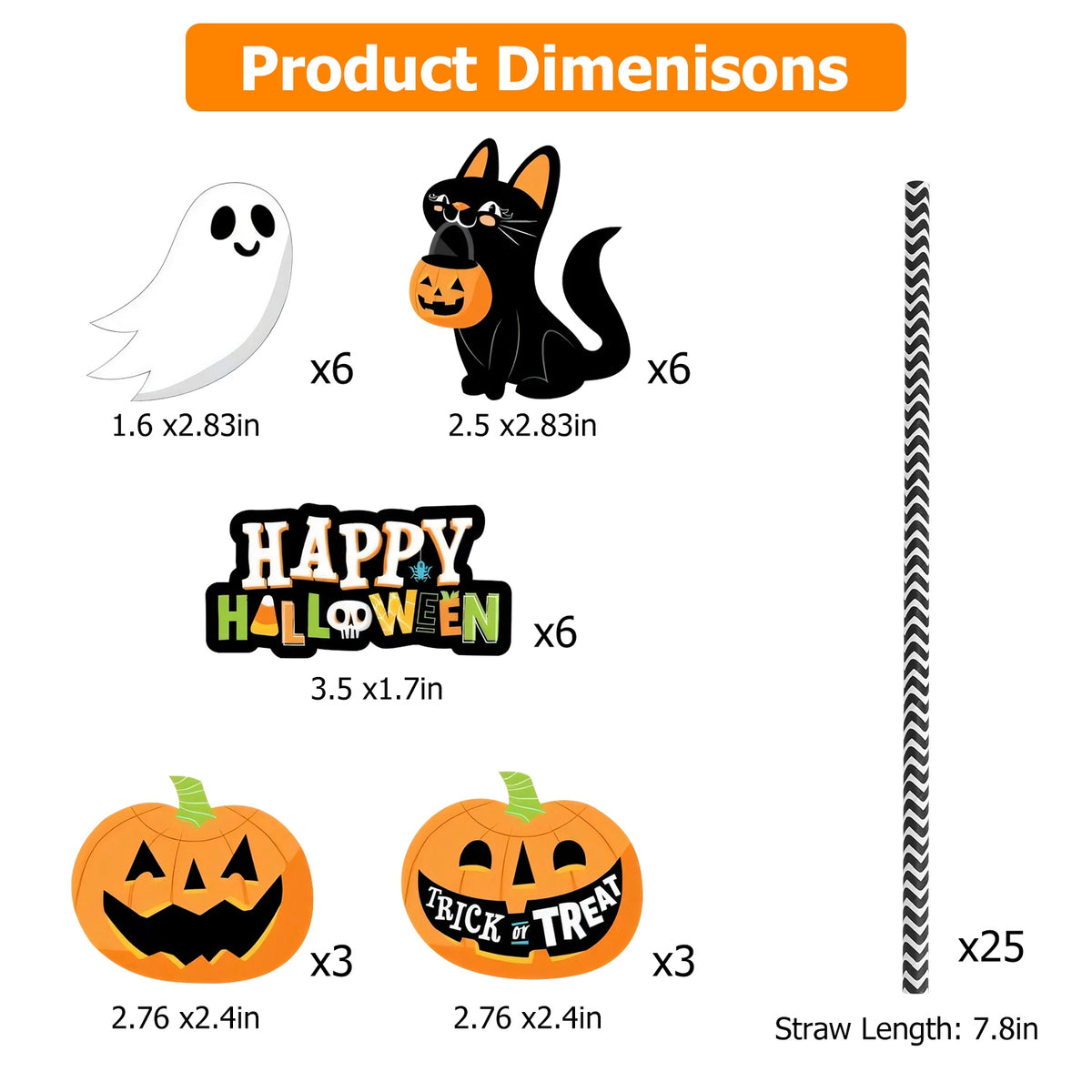 Halloween Paper Straws with Toppers, 25-Piece Set - image 6