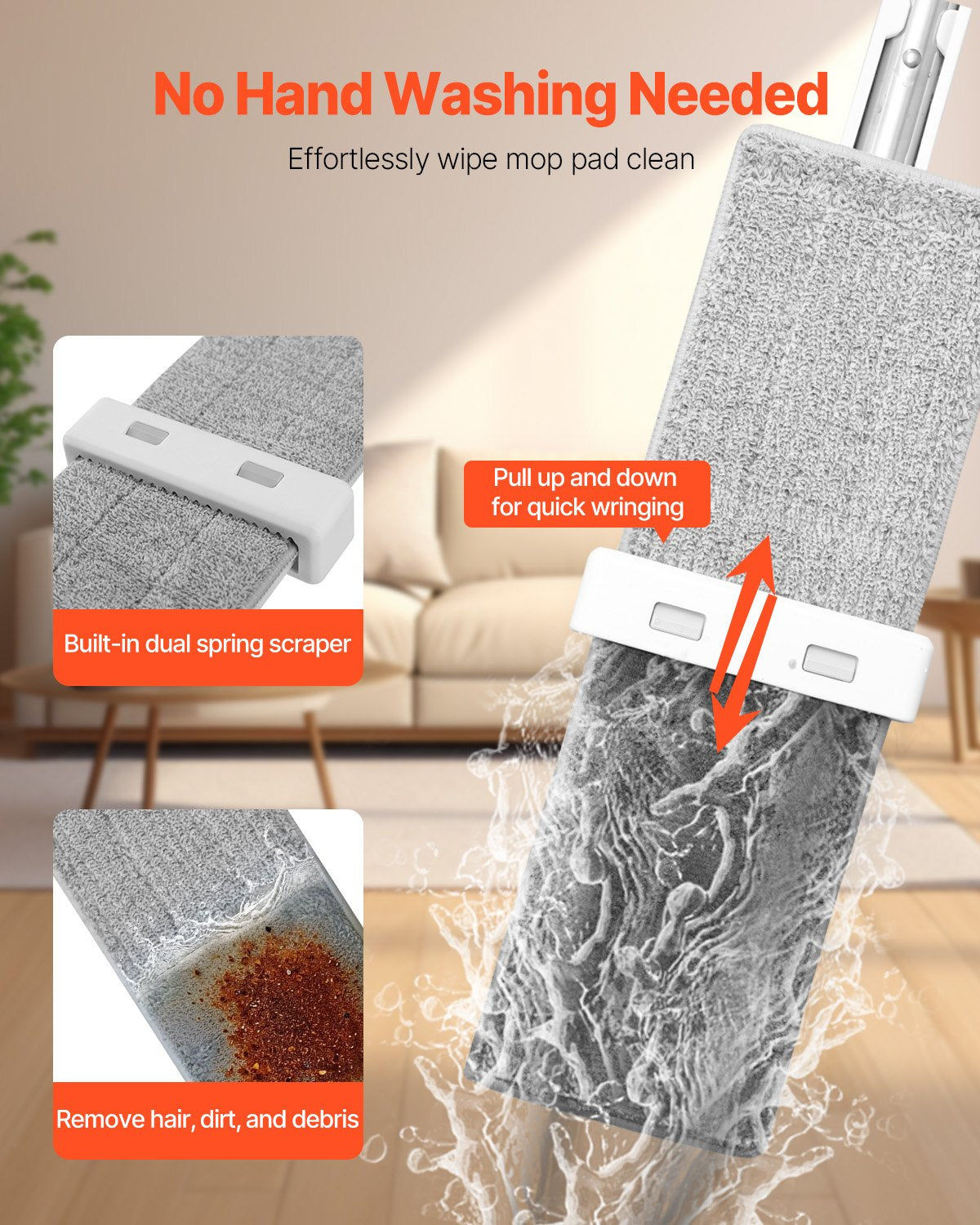 Self-Wringing Flat Mop with 4 Pads - view 2