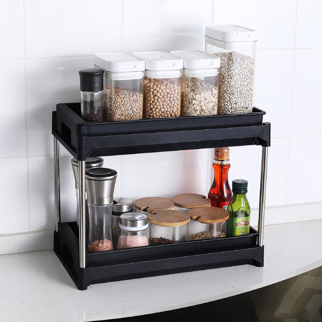 2-Tier Pull-Out Cabinet Organizer with Hooks