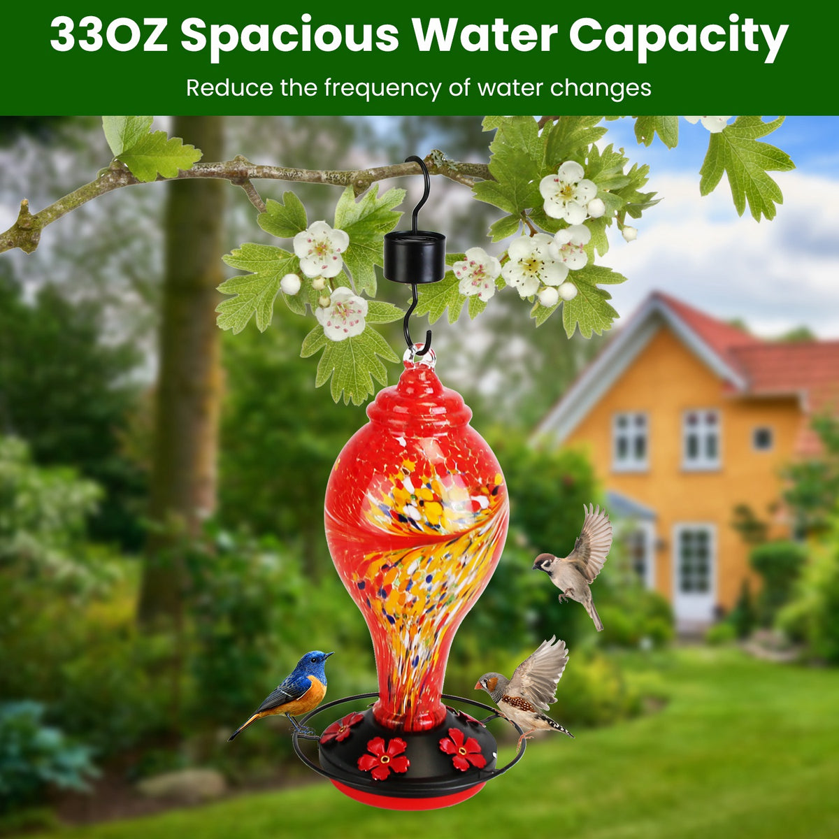 Hand-Blown Glass Hummingbird Feeder, 33 oz - image 5