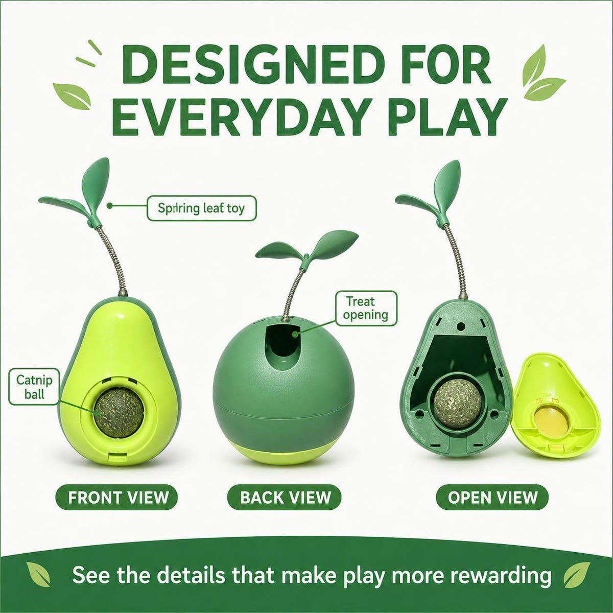 Avocado Wobble Cat Toy with Catnip - view 6