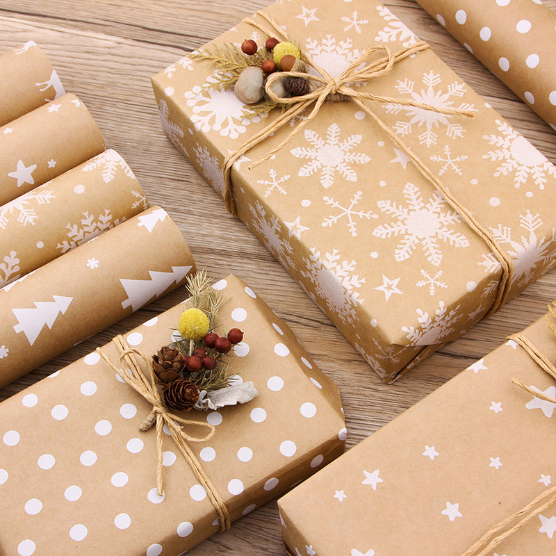 Kraft Christmas Wrapping Paper, Snowflake and Tree Prints - view 3