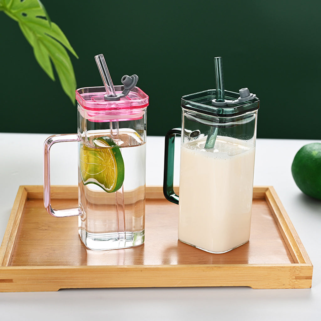 Square Glass Cup with Lid and Straw - view 5