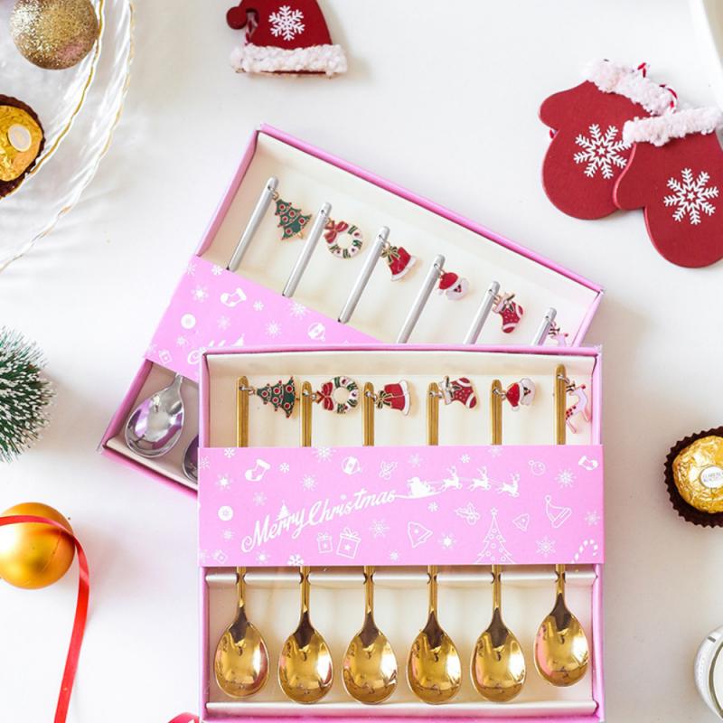 Christmas Dessert Spoons, Gold or Silver