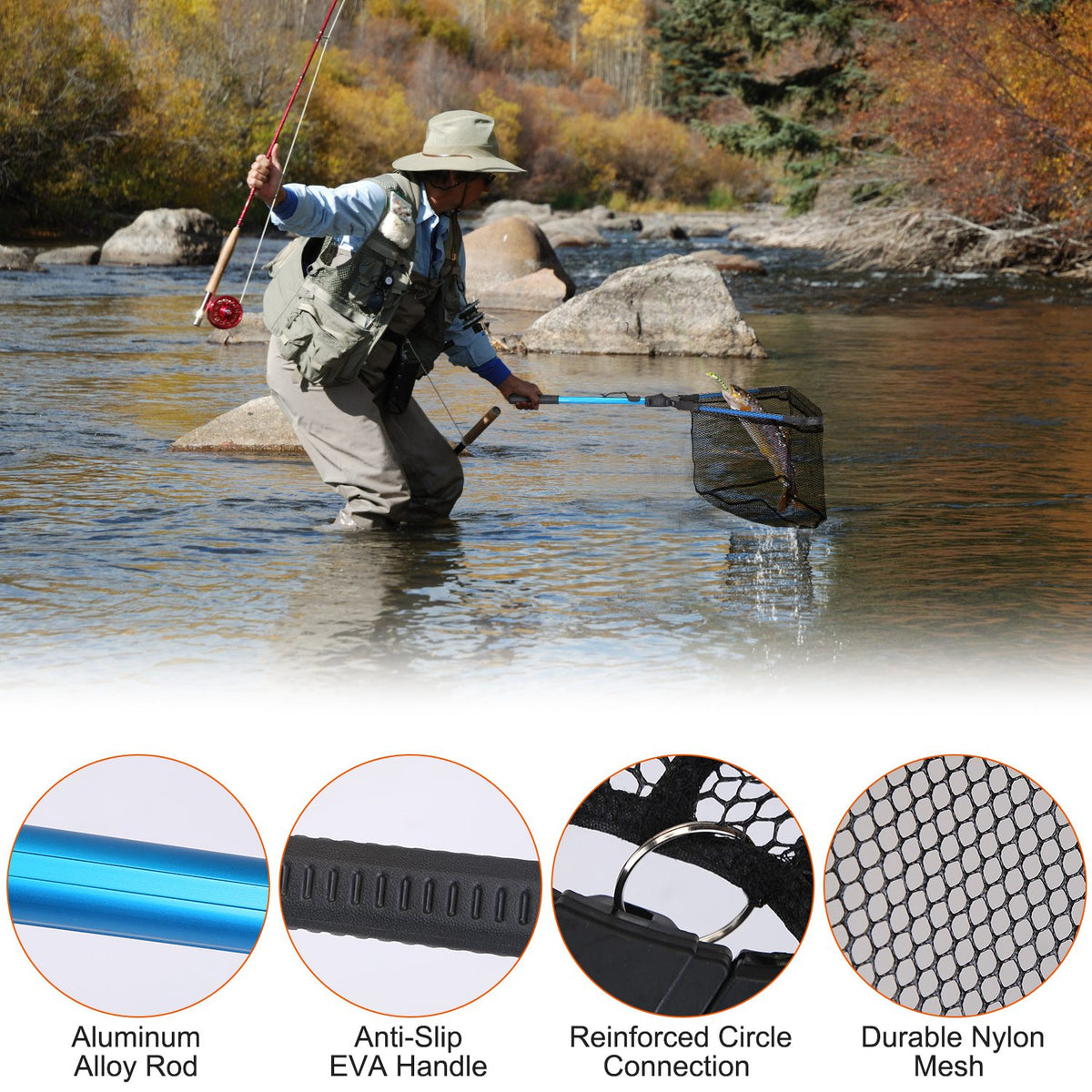 Foldable Fishing Landing Net with Aluminum Alloy Rod and EVA Handle - image 3