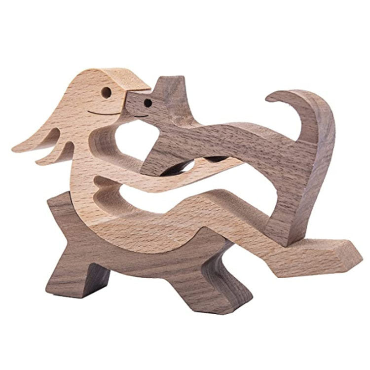 Wooden person and dog figurine, Style 15: person hugging a dog