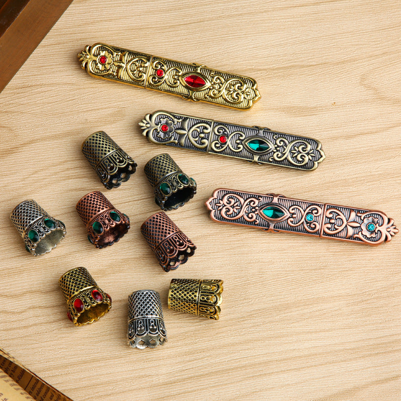 Decorative Metal Thimble and Awl Sewing Set