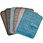 Ice silk style pet sleeping mats stacked in six colours