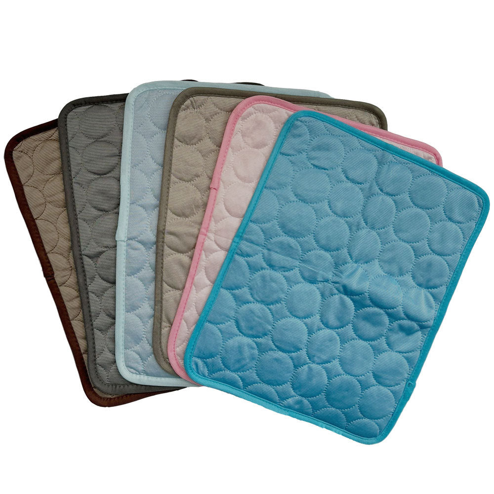 Ice silk style pet sleeping mats stacked in six colours