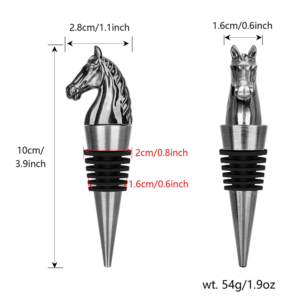 Dark Silver horse head wine stopper size diagram, 10 cm tall, 54 g